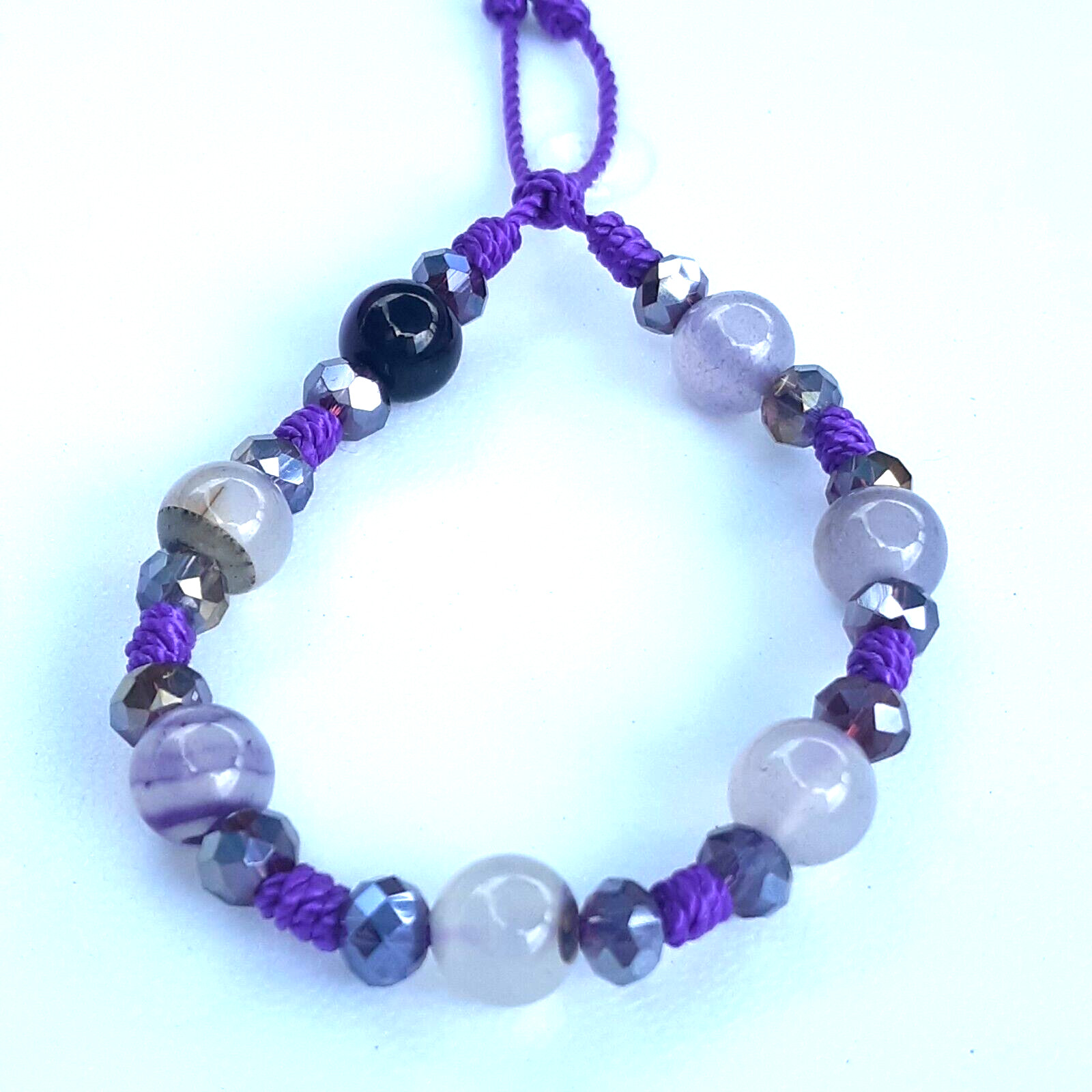 Protection Bracelets Purple Agate and crystal with purple string