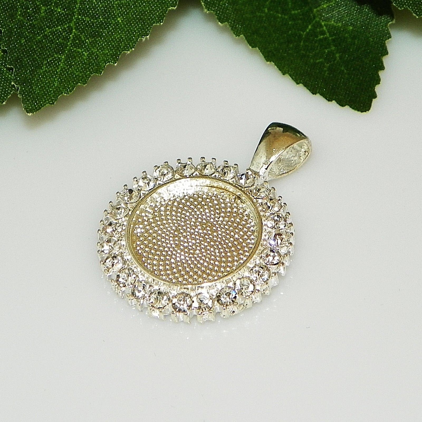 16mm Round Silver Plated Cabochon (Cab) Rhinestone Pendant Setting #10080501