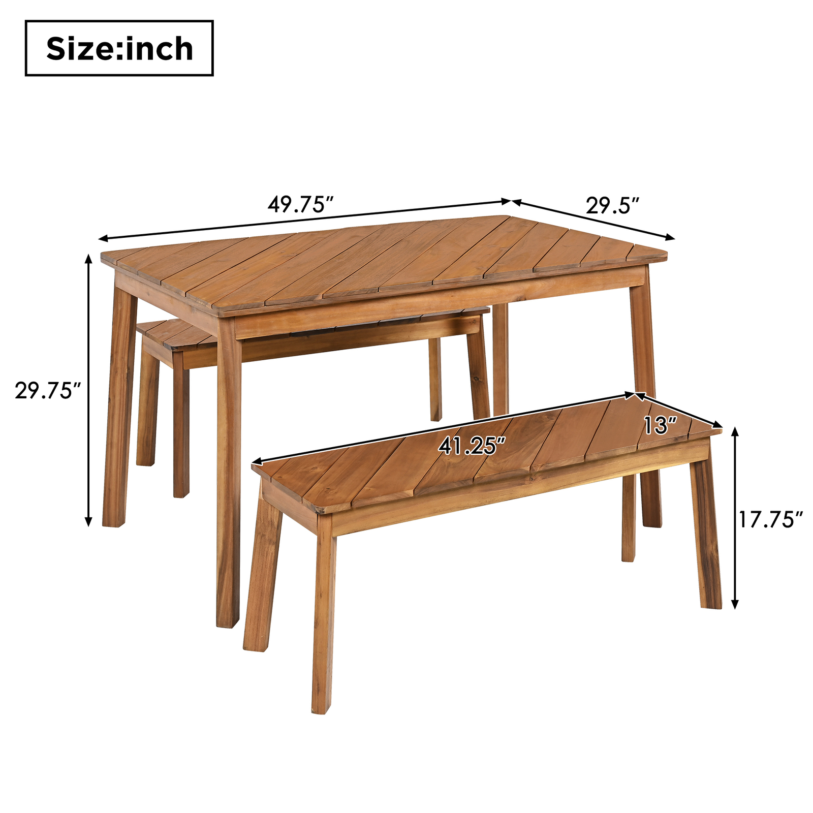 3 Pieces Table Bench Dining Set Picnic Beer Table & 2 Benches for Patio Garden
