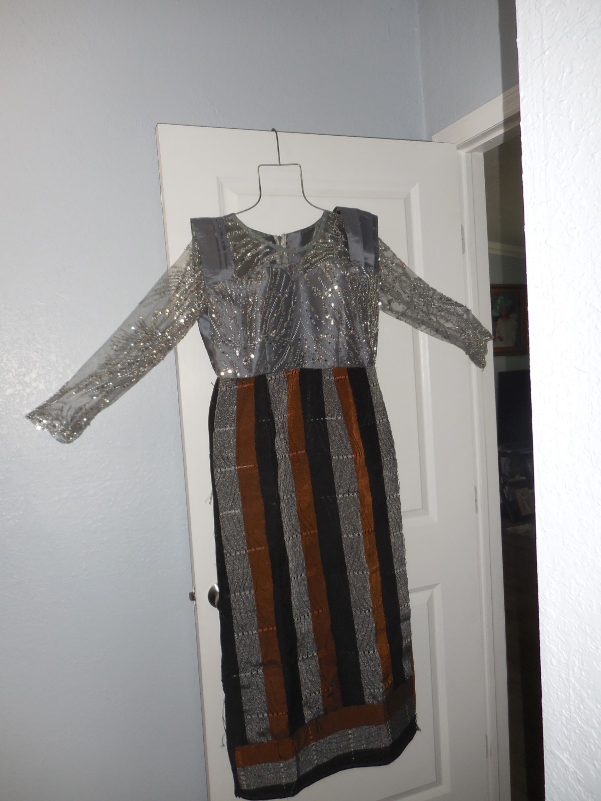AFRICAN WEDDING DRESS LACE TOP ASO OKE LONG DRESS, LONG SLEEVE FOR LADIES