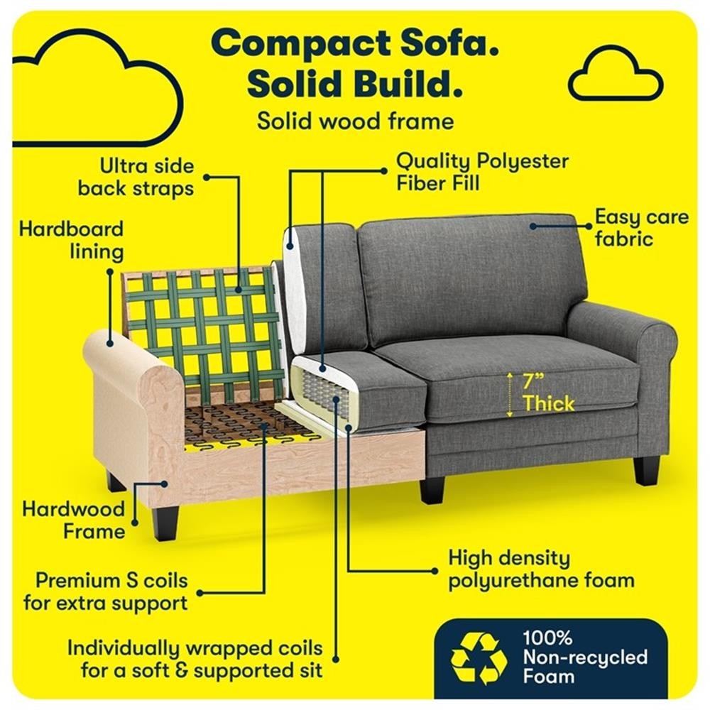 Bowery Hill Traditional 78" Rolled Arm Sofa with Removable Covers Gray