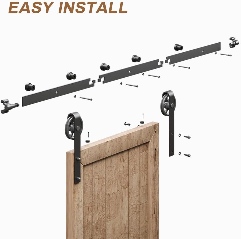 Heavy Duty Sliding Barn Door Rail Kit 6/6.6FT Middle Roller Wheel Track Hardware