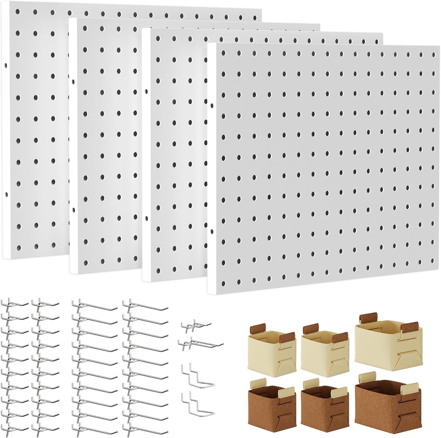 Peg Board, 4 Pack Metal PegBoard Organizer with Accessories, White Pegboard Pane