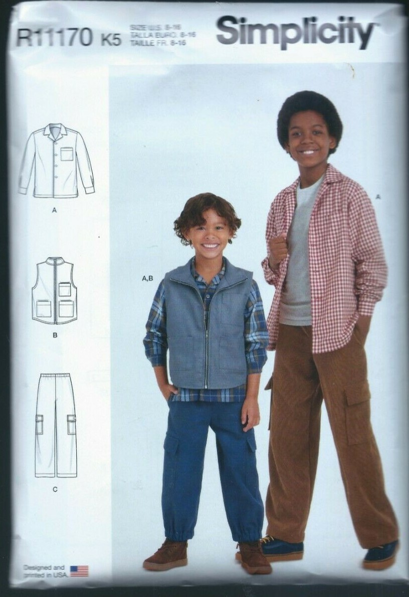 NEW/UNCUT R11170 Simplicity Pattern Child's/Boys Shirt, Vest, Pants (Sizes 8-16)