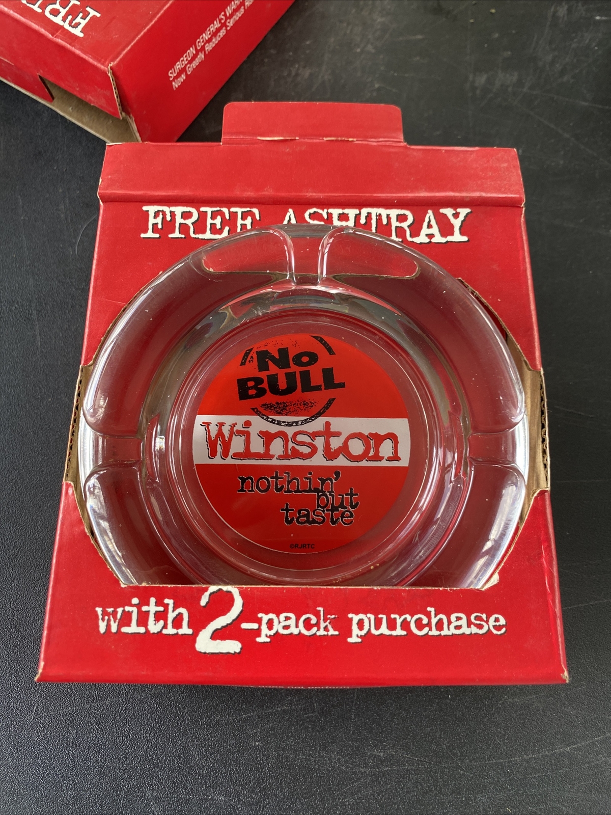 Vintage Winston Cigarettes Ashtray No Bull Nothin' But Taste Glass. New In Box.