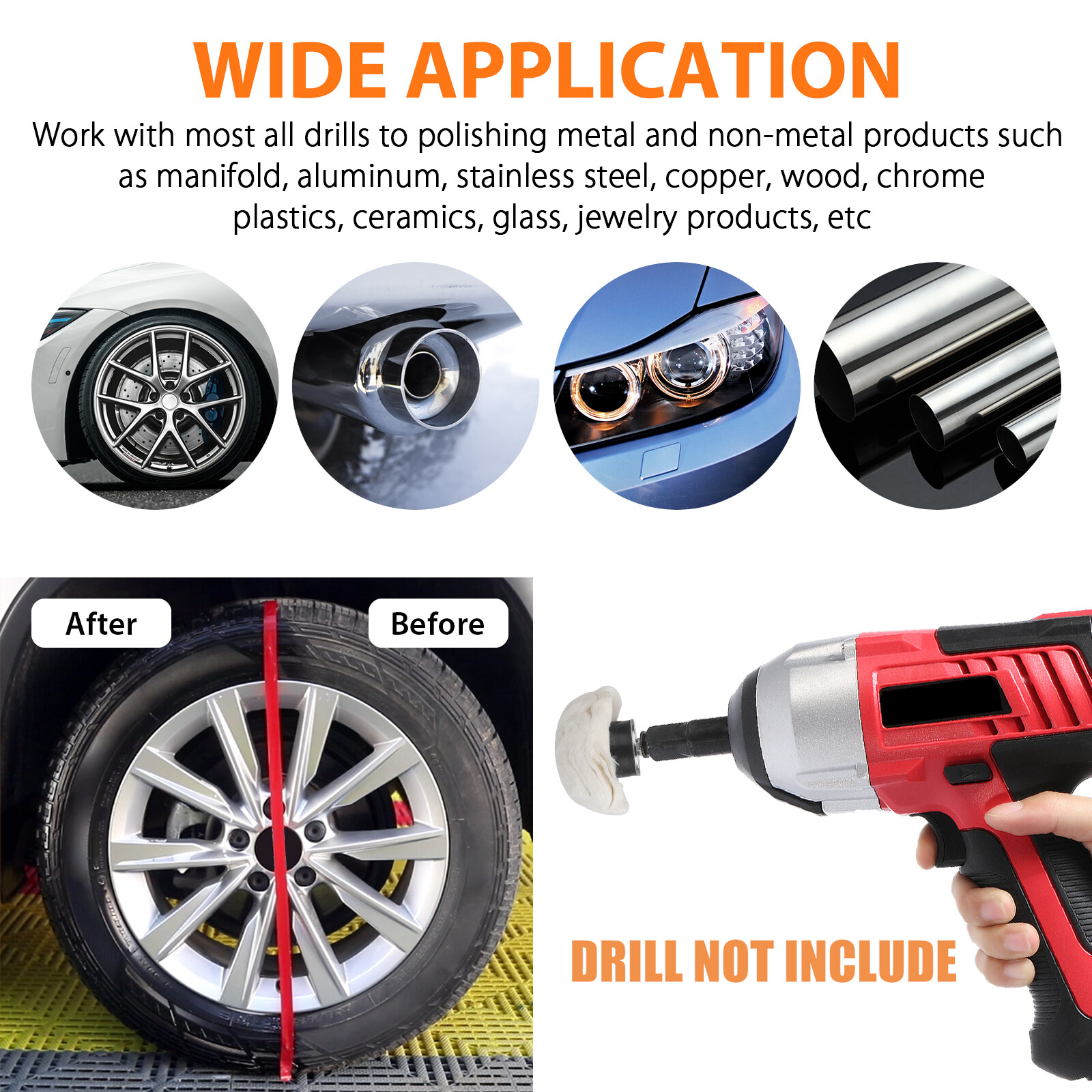 7/5X Car Polisher Polishing Buffing Pads Mop Wheel Drill Kit Aluminum Stainless