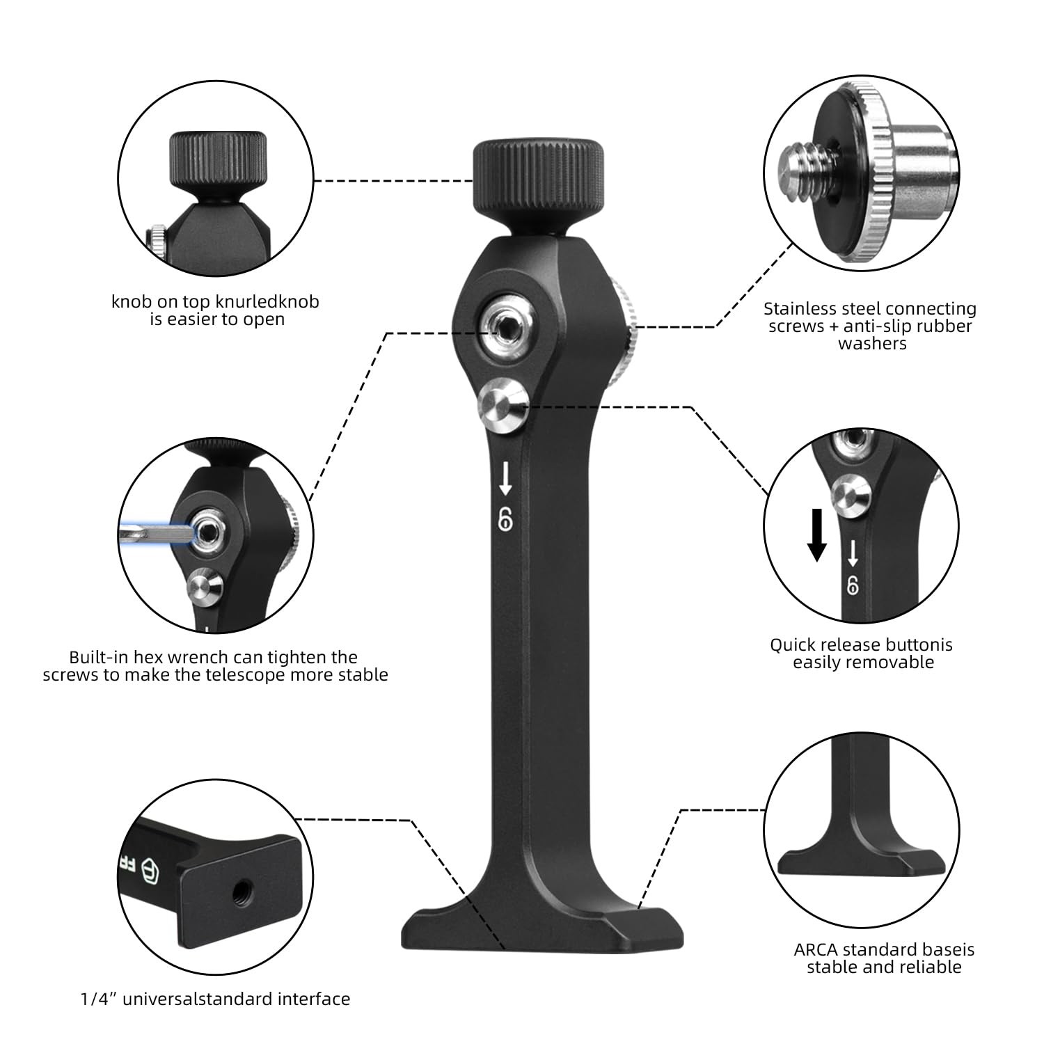 Aluminum Binocular Tripod Adapter with 1/4" Thread
