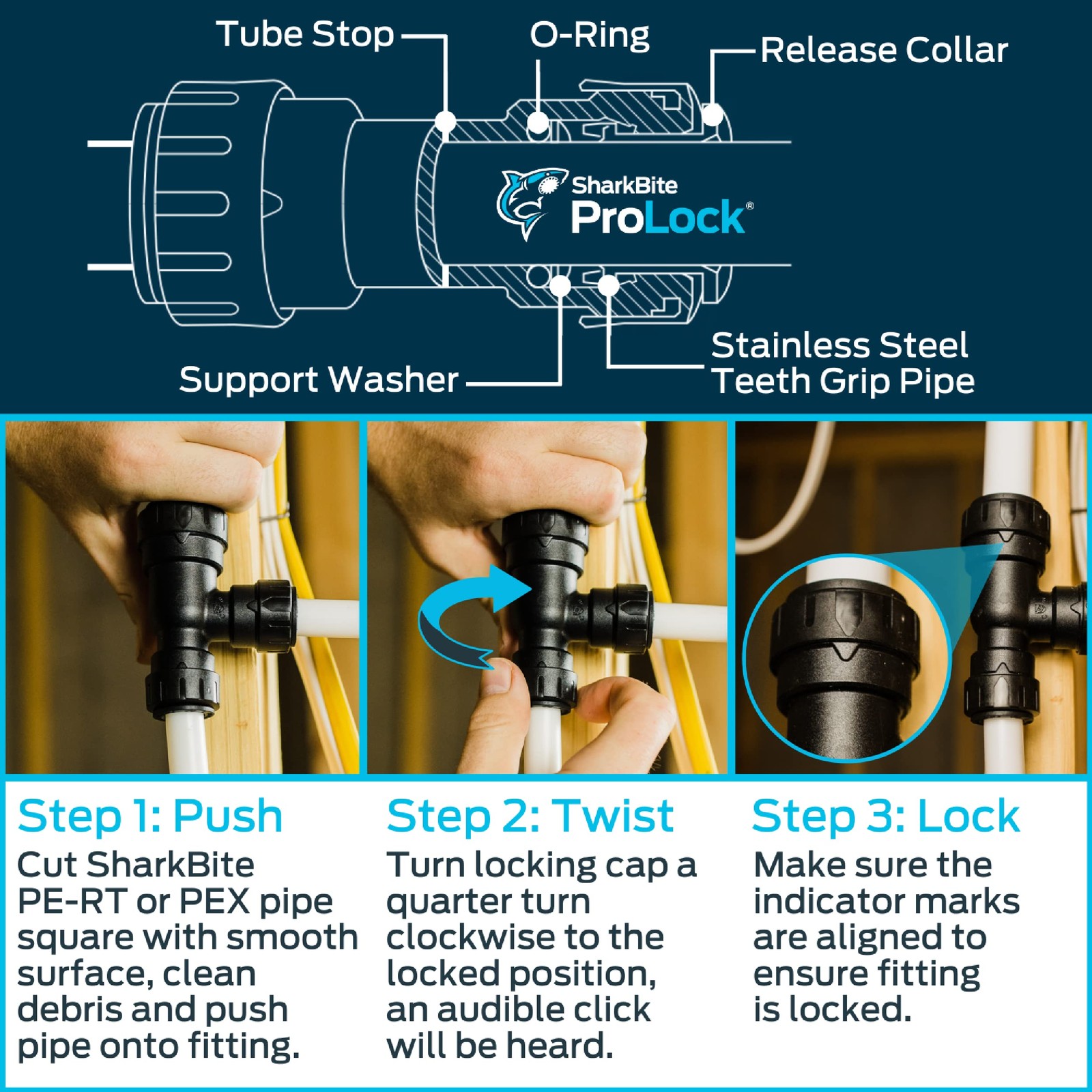 SharkBite 1 Inch ProLock 90 Degree Elbow, Push to Connect Plastic Plumbing