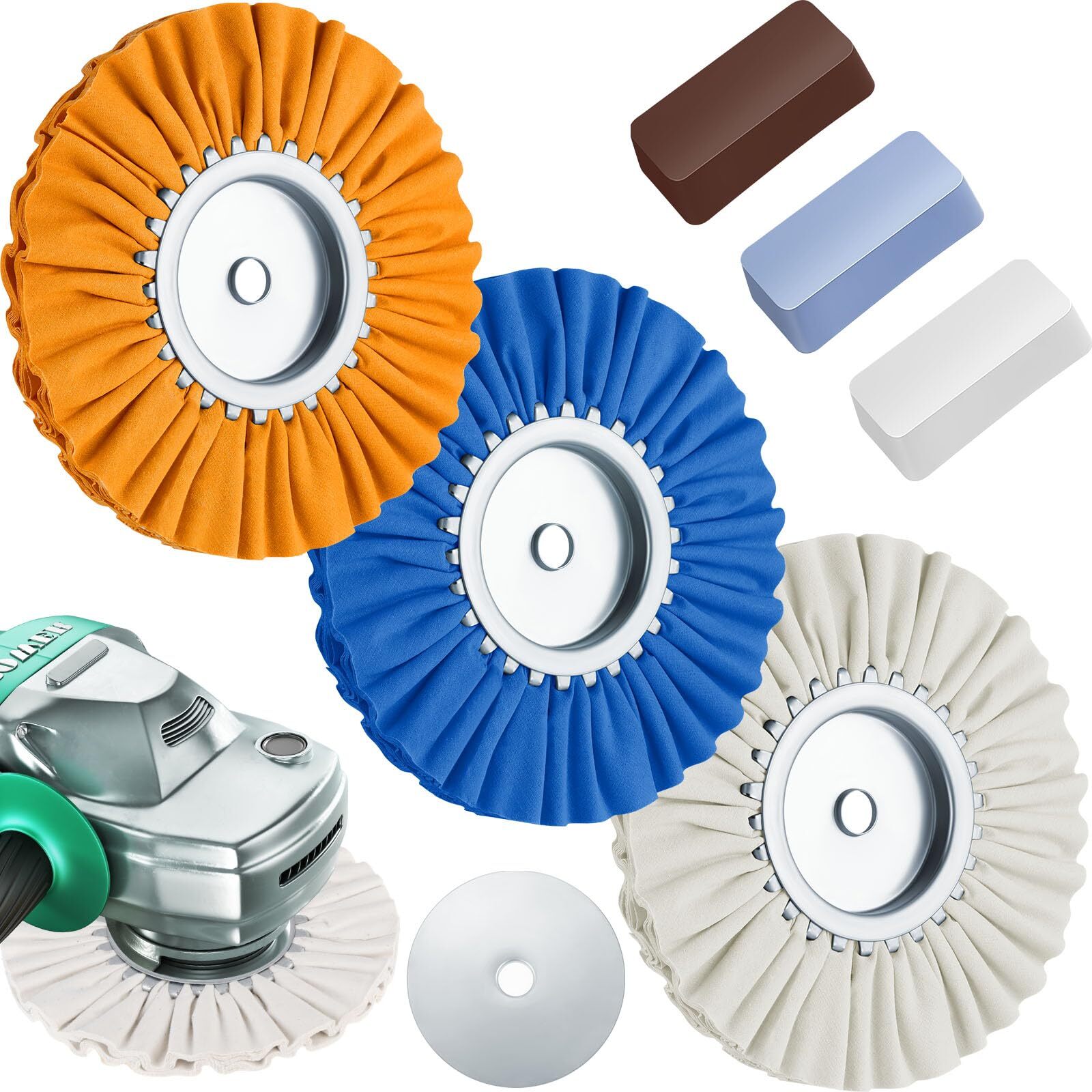 3 Pack 8 Inch Airway Buffing Wheel Kit 5/8" Arbor Hole Aluminum Wheel Polishing