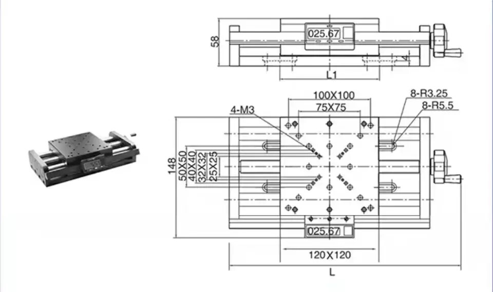 120x120MM Digital Display Stage Slide Table Displacement Platform 50MM