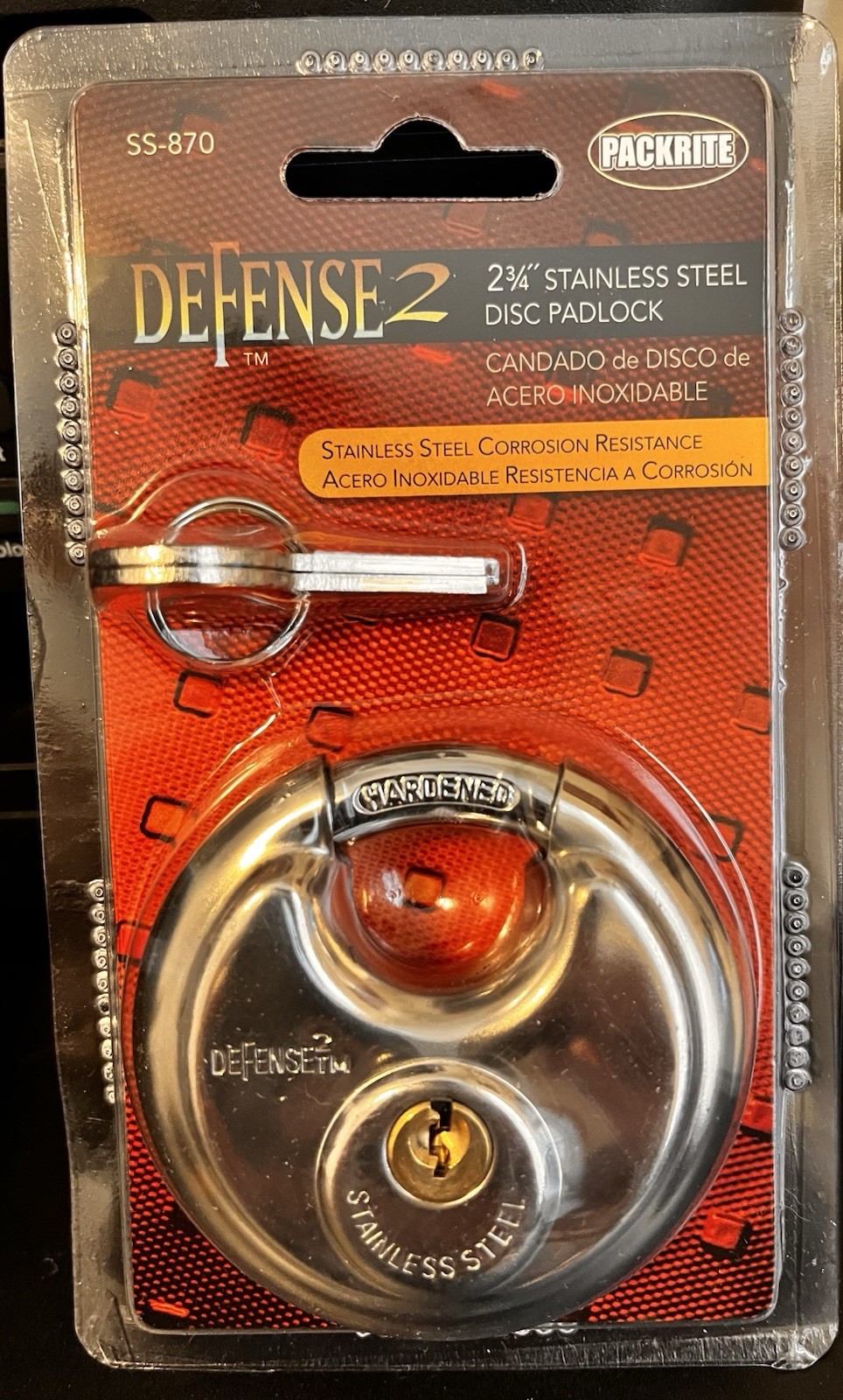 PackRite 2-3/4" Stainless Steel Disc Padlock + Two Keys / Corrosion Resistance