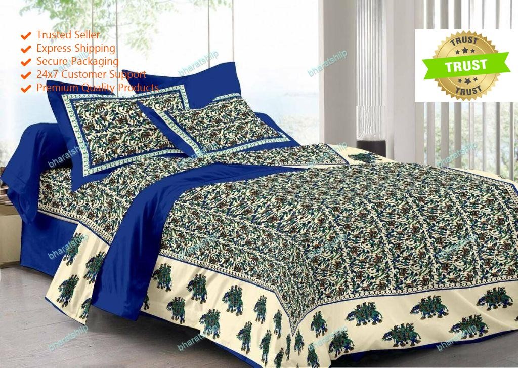 Modern Desgin Floral Printed Cotton Double Bed Sheet With 2 Pillow Cover 90x108