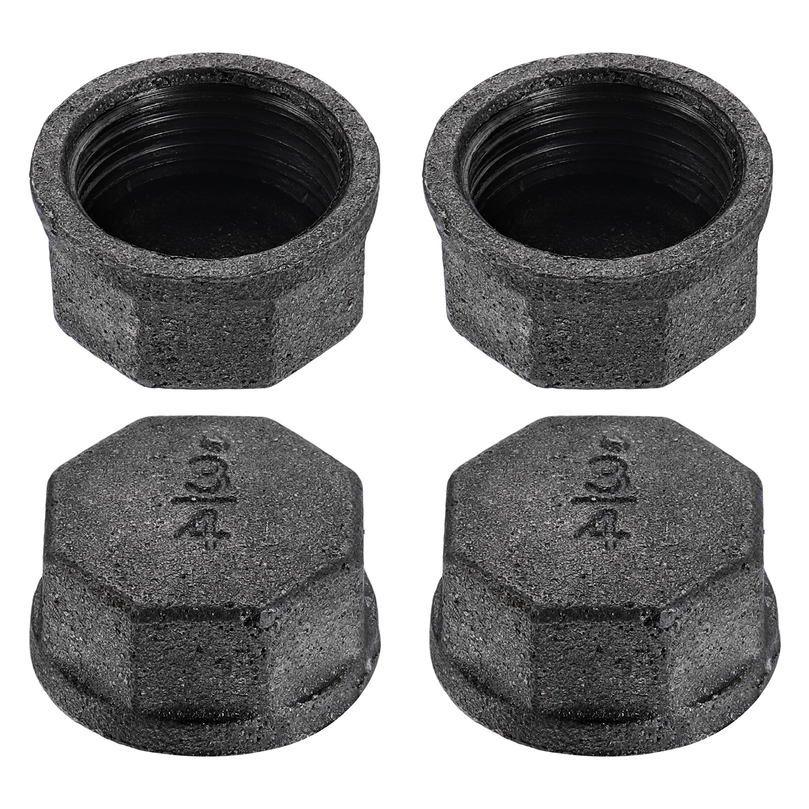4 Pcs Square Pipe Fitting Caps, 3/4" Internal Thread Malleable Iron Pipe Caps