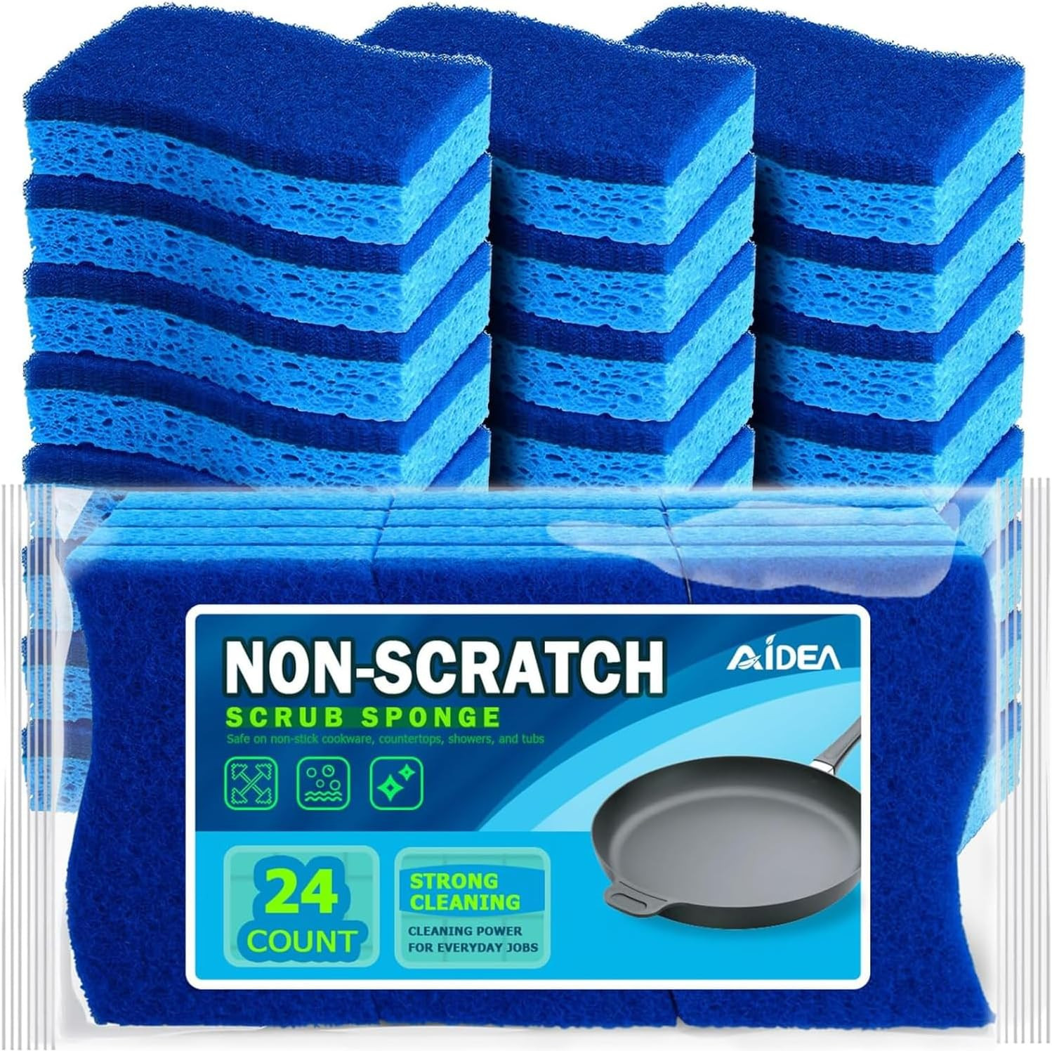 Non Scratch Scrub Sponge, 24Count, Sponges for Dishes, Sponges Kitchen, Cleaning