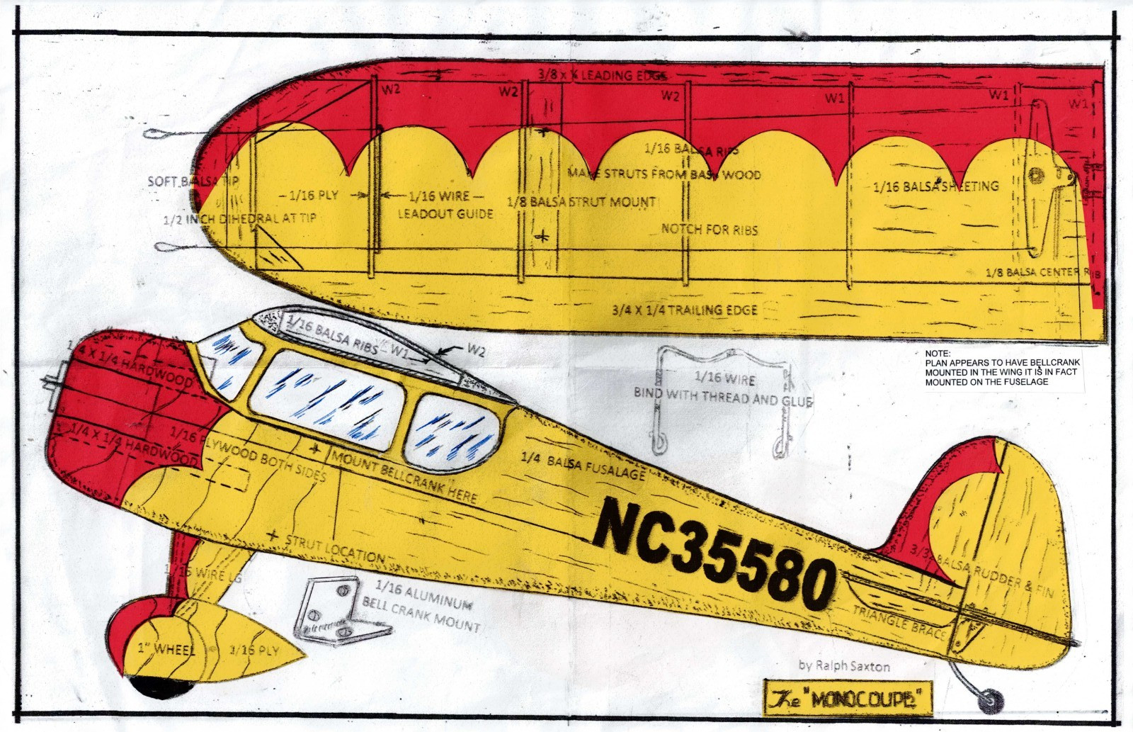 1/2 A  Monocoupe  U-Control Model airplane plans only