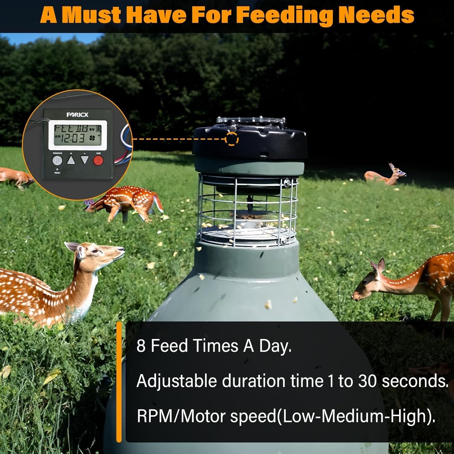 Digital Timer for Deer Feeder 6V/12V Programmable Feed Times Adjustable Rate