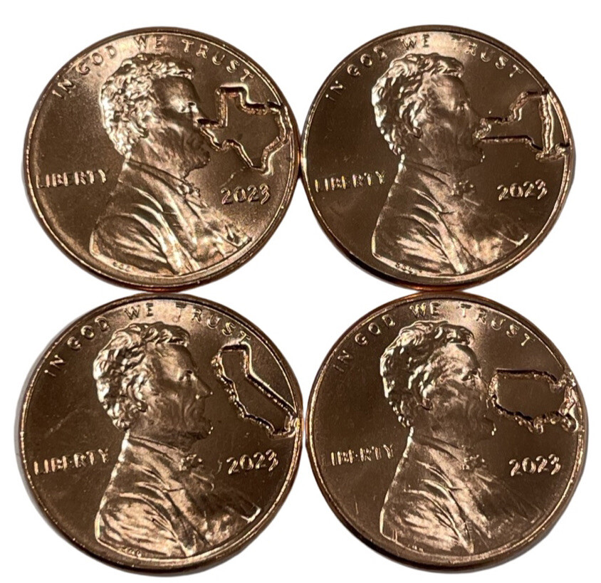 4 Coin Lot 2023 Texas California New York USA Lincoln Counterstamp Imprint Cents
