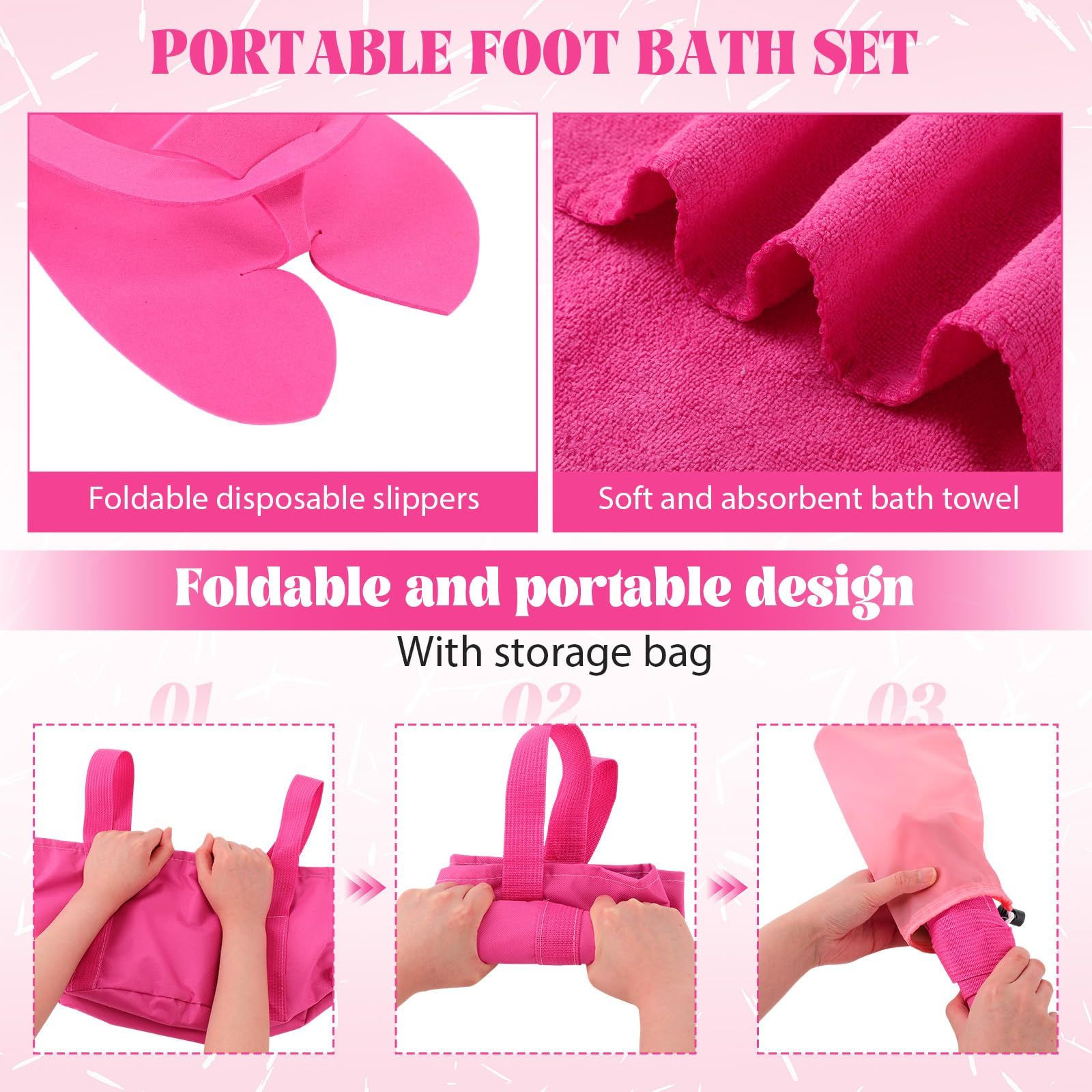 FillTouch 6 Sets Foldable Foot Bath Kit 15L Collapsible Soaking Rose Red