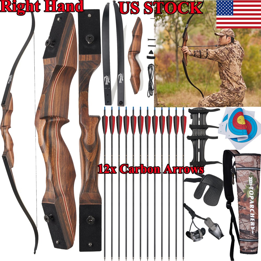 60"RH Takedown Recurve Bow 25-60lb Wooden Riser & Arrows Set for Archery Hunting