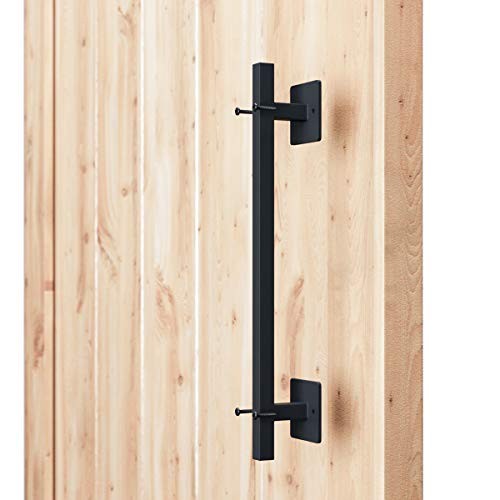 12" Sliding Barn Door Handle, Black Flush Square Base | Solid Steel Frosted