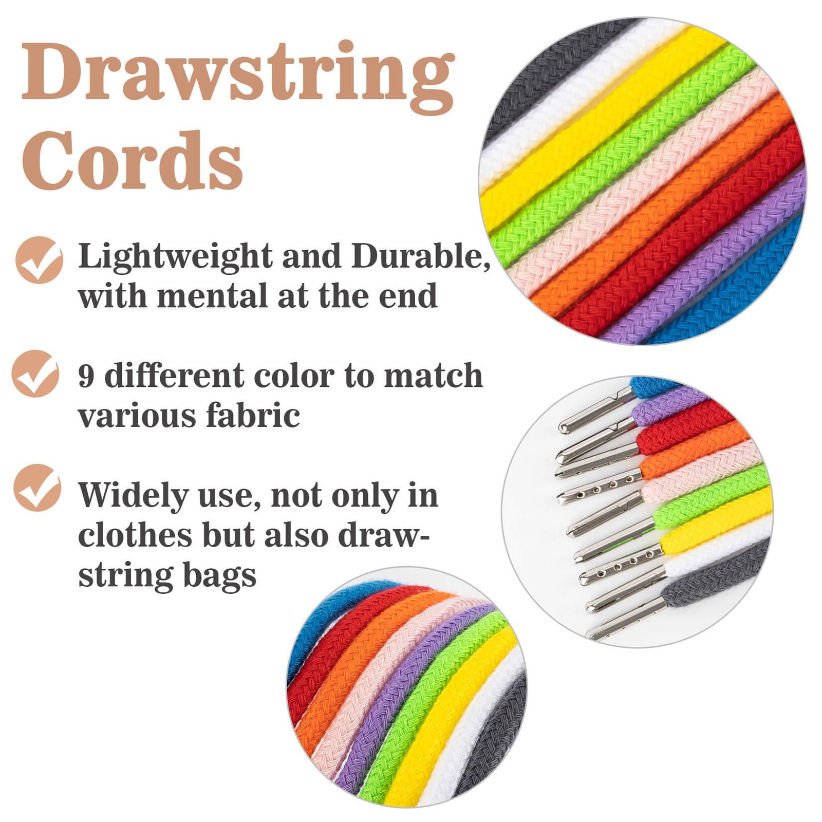 9PCS Drawstring - Drawstring Replacement 53 Inches Cord Hoodie String Replace...