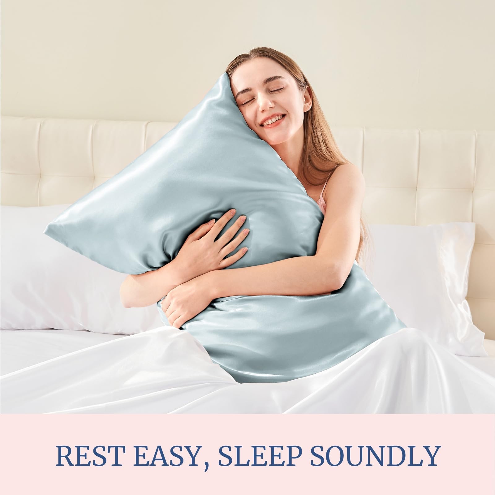GoldSatin Pillow Covers 4 Pack, Envelope Design Hair Skin, Stone Blue