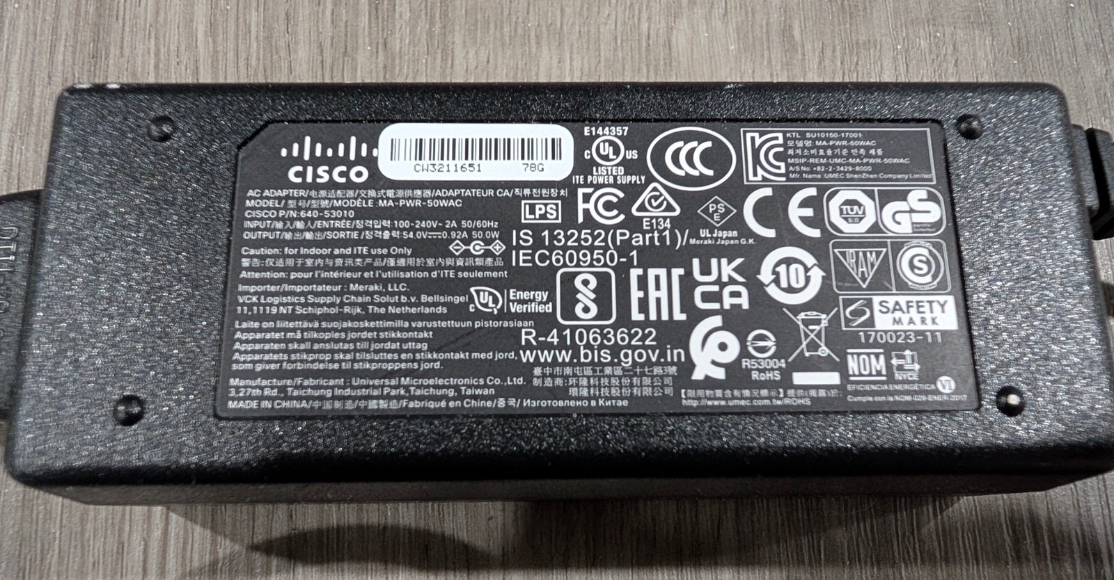 Genuine Cisco Meraki Z3 MA-PWR-50WAC 50W AC ADAPTER