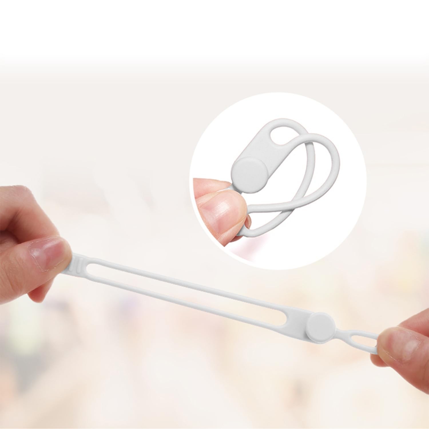Silicone Cable Ties 10 Pcs White Reusable Cable Holder Elastic Cord Straps Fl...