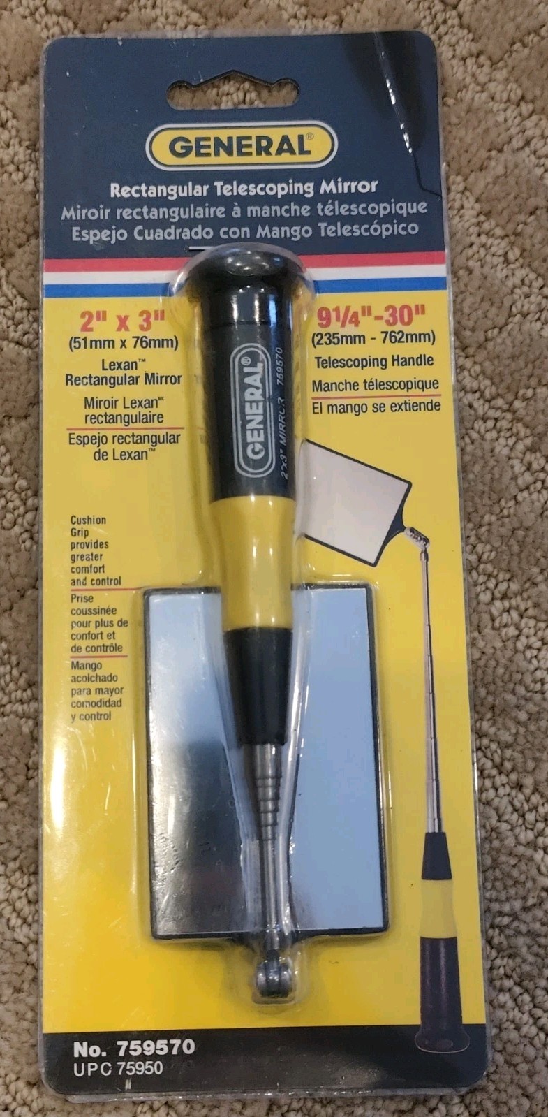 General Tools 759570 Rectangular Telescoping Mirror 2" by 3", 30"  Handle