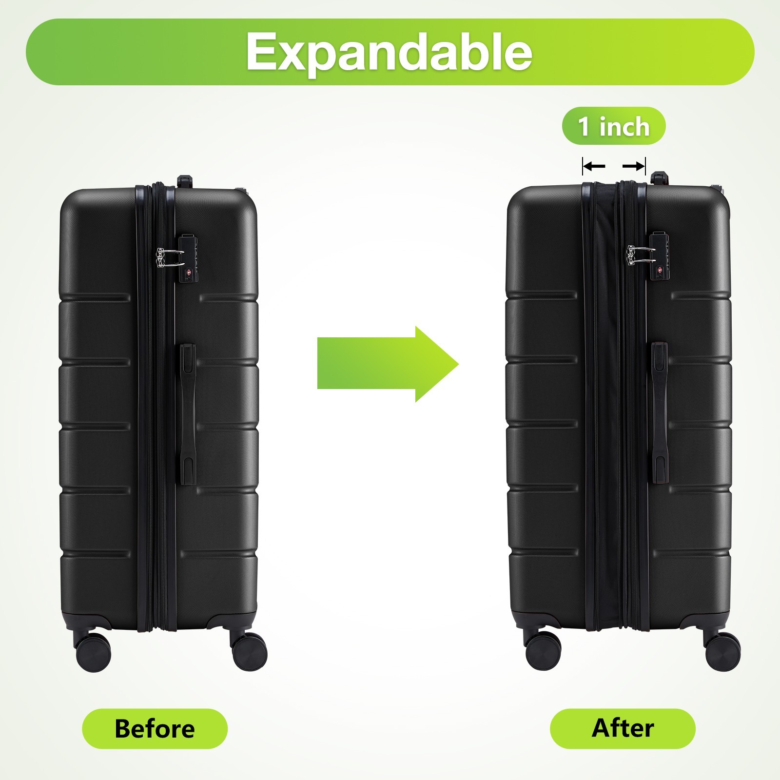 20 Inch Hardside Luggage, Expandable Rolling Luggage with TSA Lock Black/White