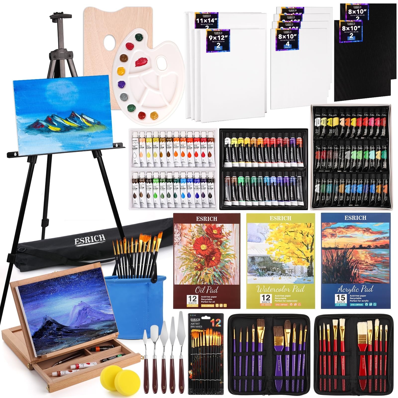 Artist Painting Set Deluxe 141PCS with 84 Paints Oil Watercolor Acrylic