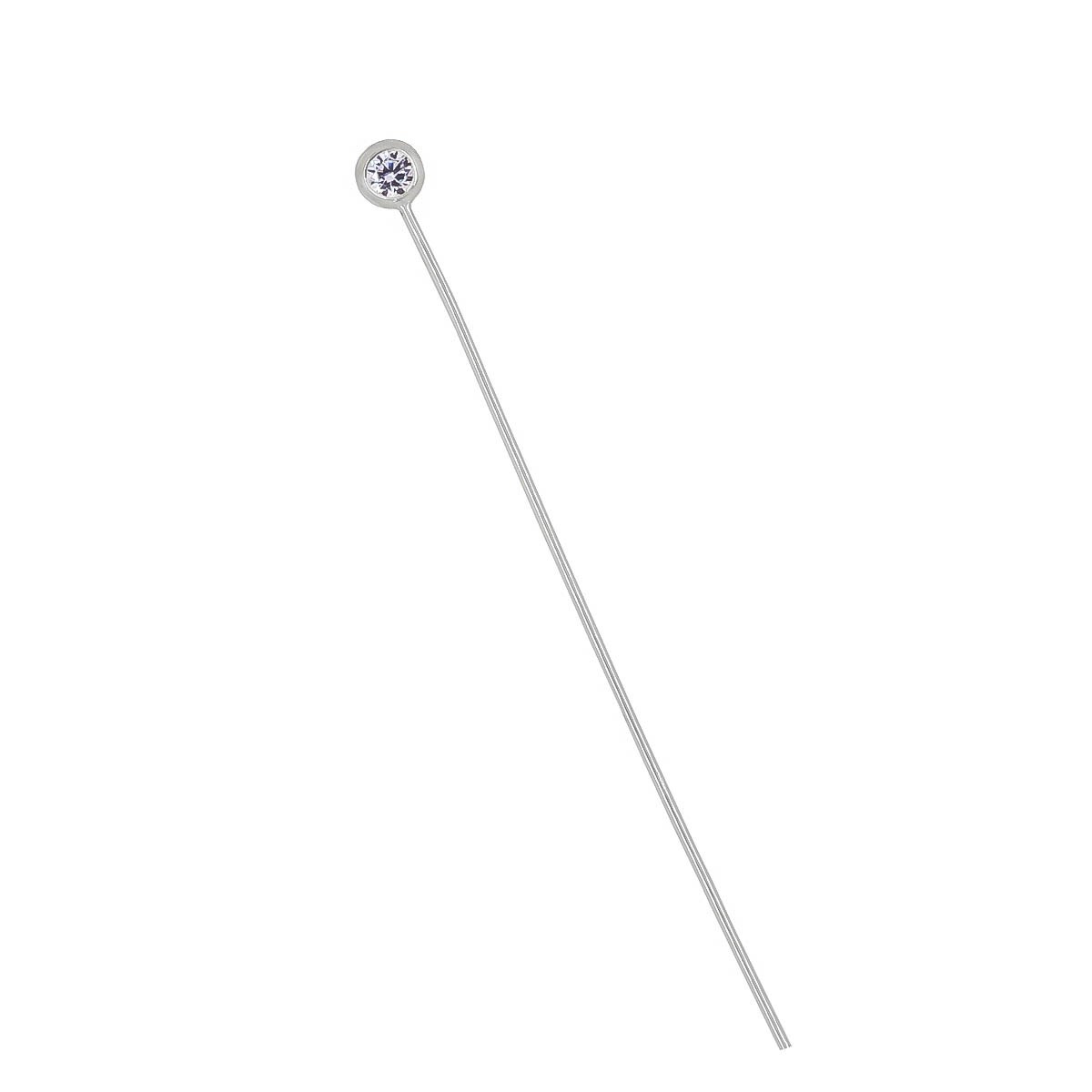 2PC Sterling Silver Clear CZ Headpin 2" (50mm) 22ga #97788