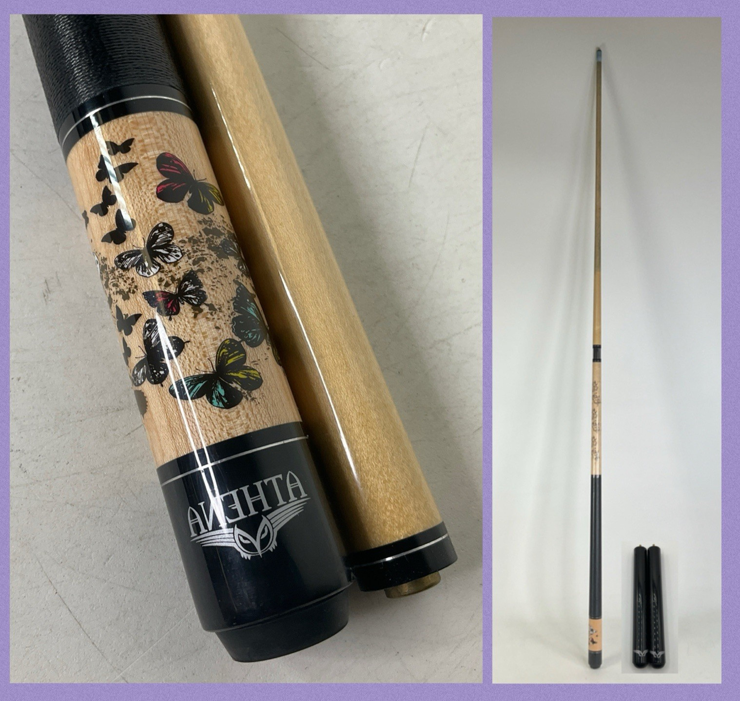 Athena ATH45 Butterfly and Vine Pool Cue 18.8 Oz With (2) Extenders