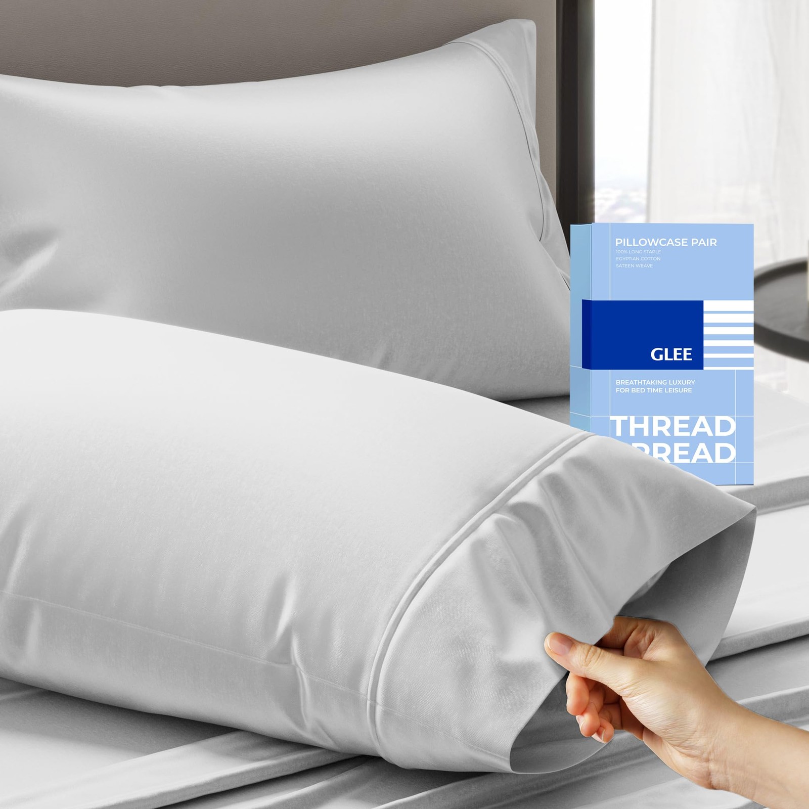 THREAD SPREAD 100% Cotton Pillow Cases Queen Size Set of 2 - Luxury 400 Threa...