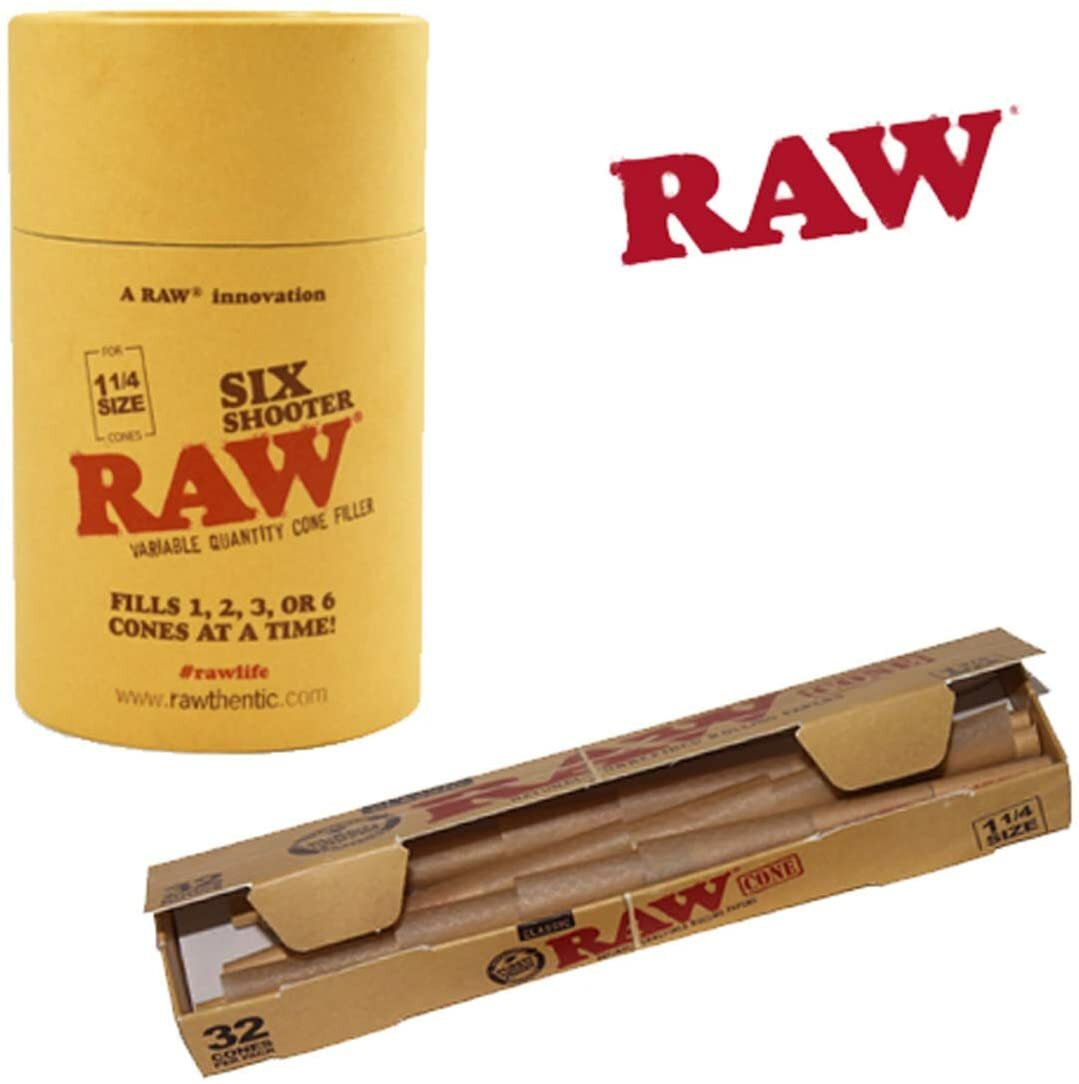 RAW 6 Shooter Cone Filler Bundled w/ RAW Classic 1 1/4 Pre-Rolled Cones 32/Pk