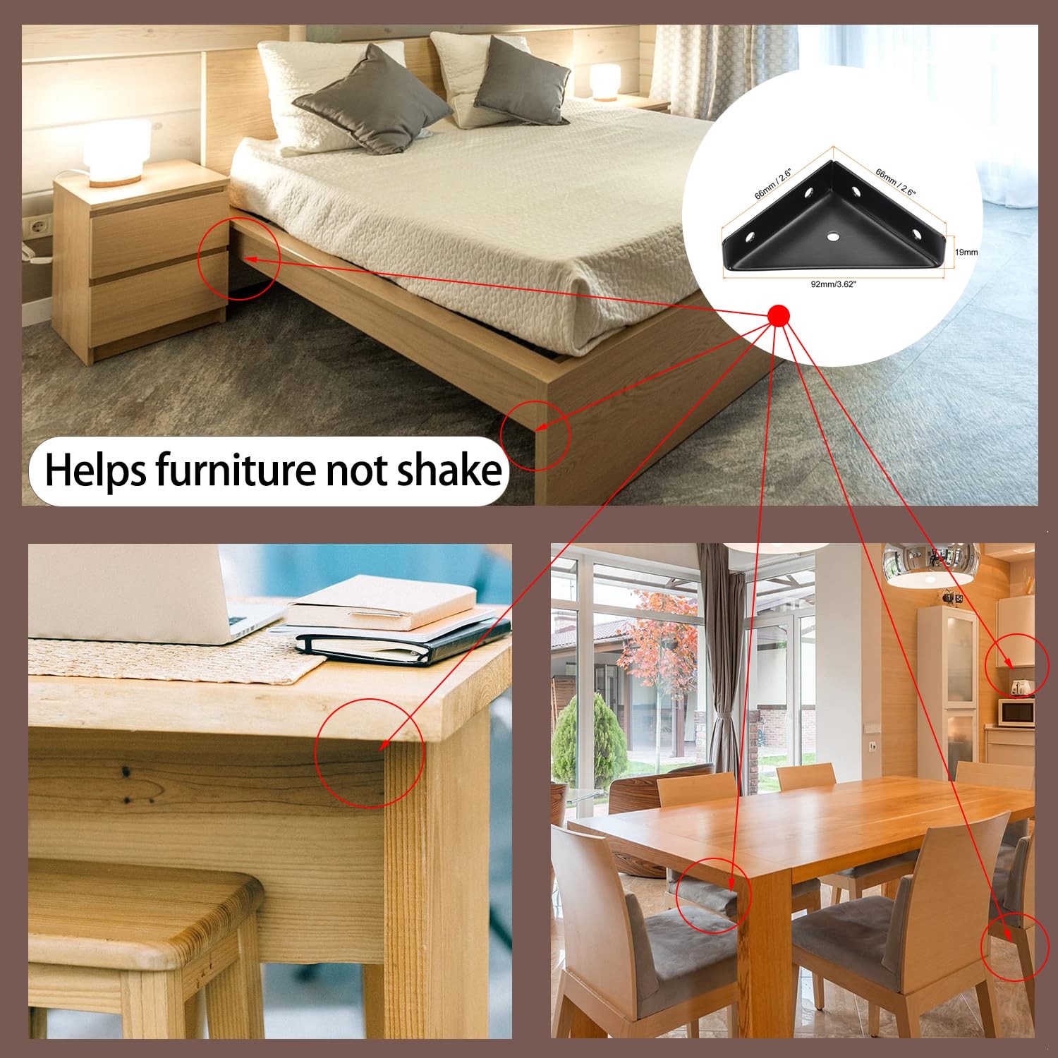 4 PCS Black Hidden Triangular Shelf Bracket Fastener Bed Corner Steel Brace
