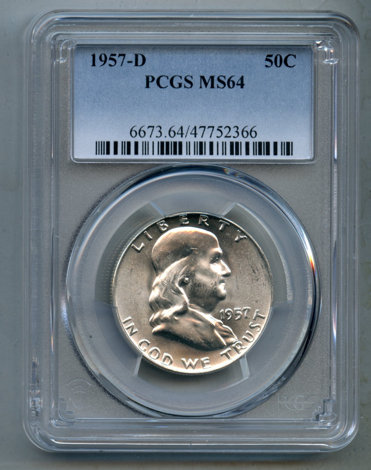 1957 D Franklin Silver Half Dollar PCGS MS 64