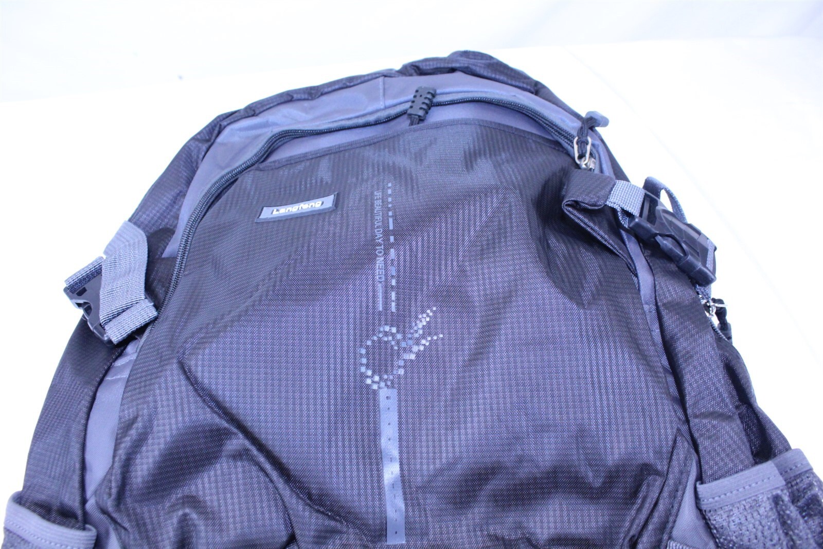 Backpack Multiple Pockets Adjustable Padded Straps Zip Close Grey Black