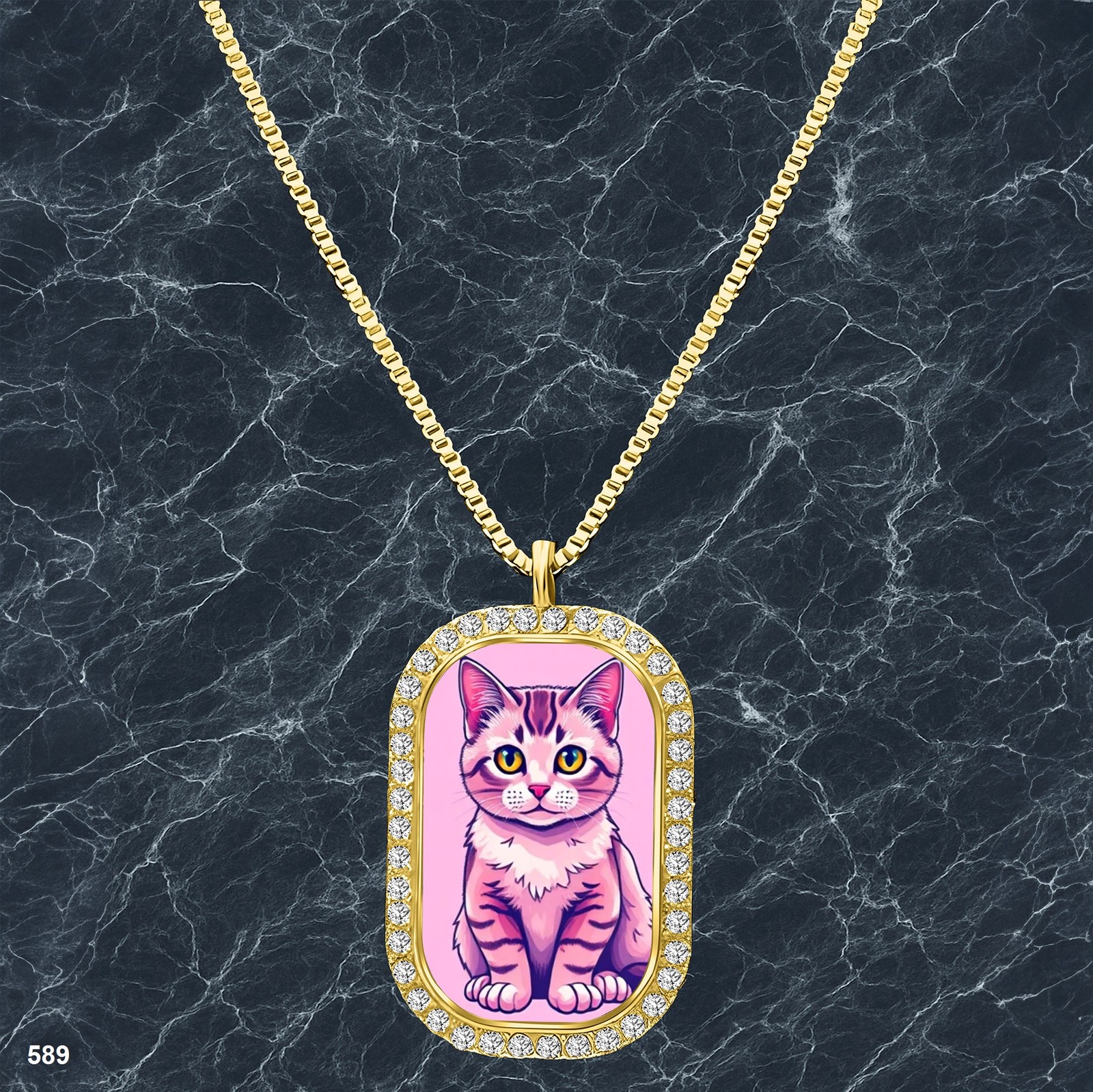Colorful Cat Pendant Necklace Graphic Elegant Gold Tone Souvenir Pendant