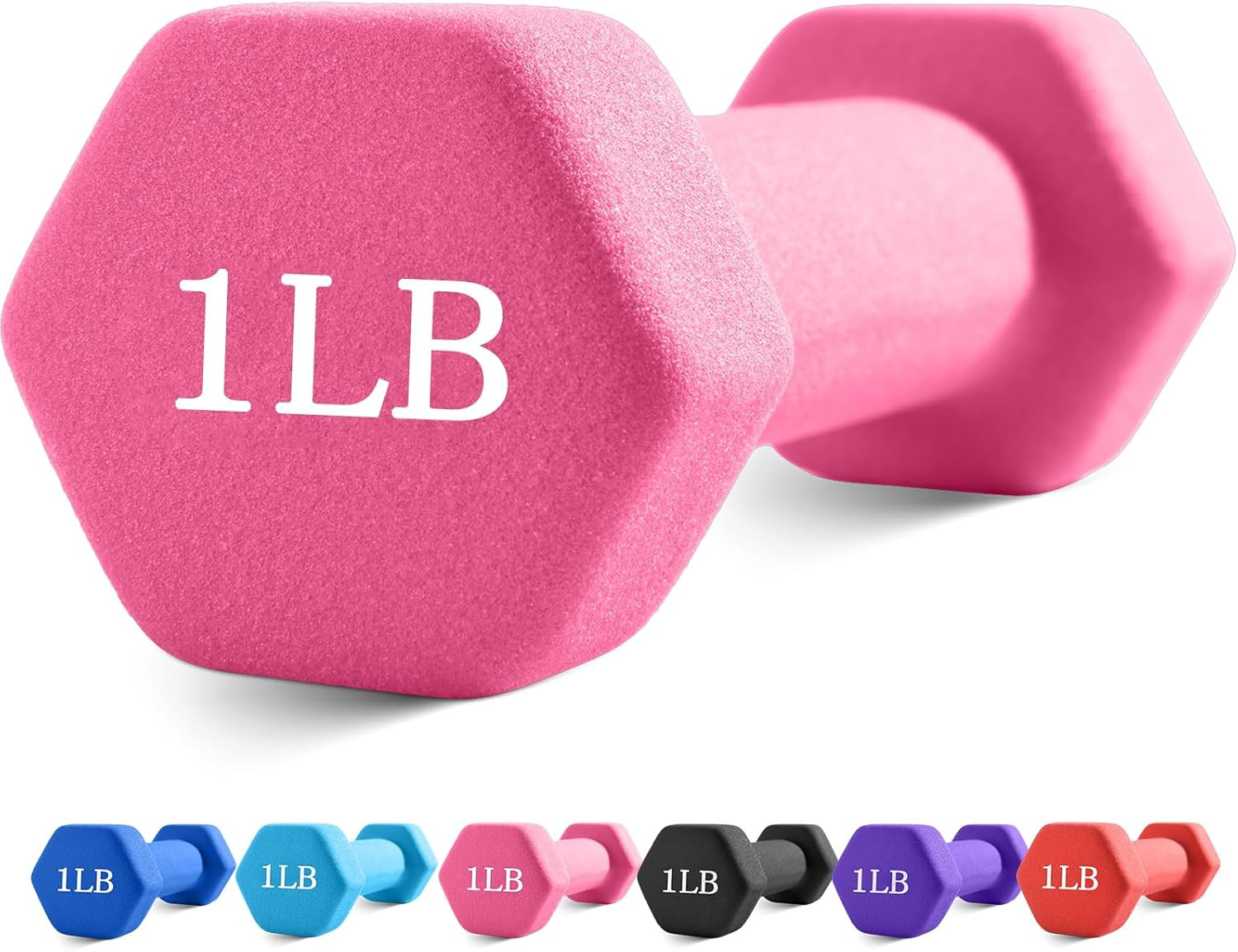 Pink 1LB Single Neoprene Dumbbell Anti-Roll Hex Home Fitness Equipment for Seni
