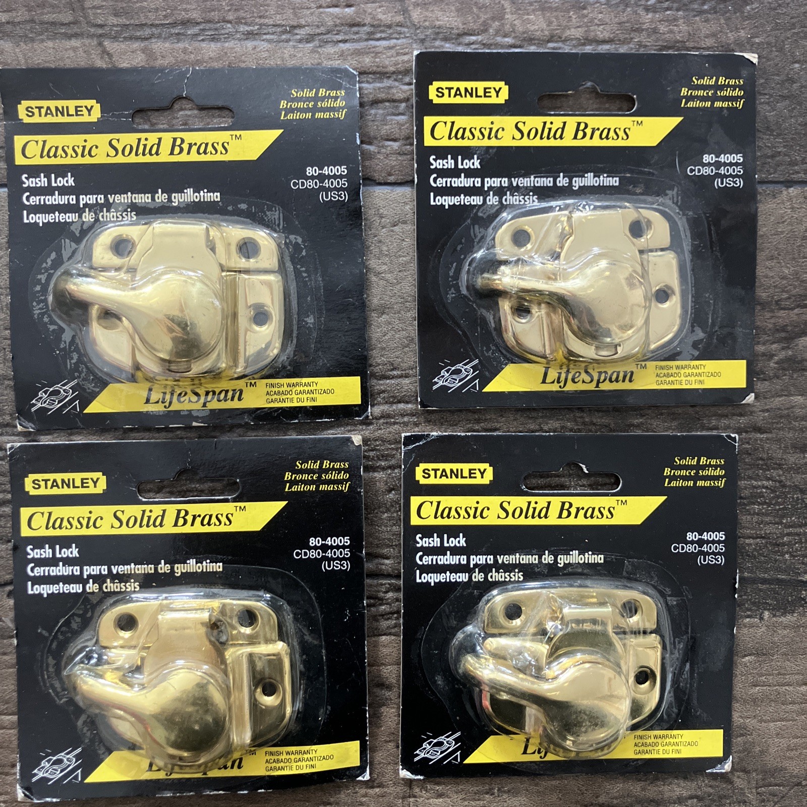 Stanley Window Sash Lock Lot Of 4  Gold Brass Color Weatherseal Camlock Nos