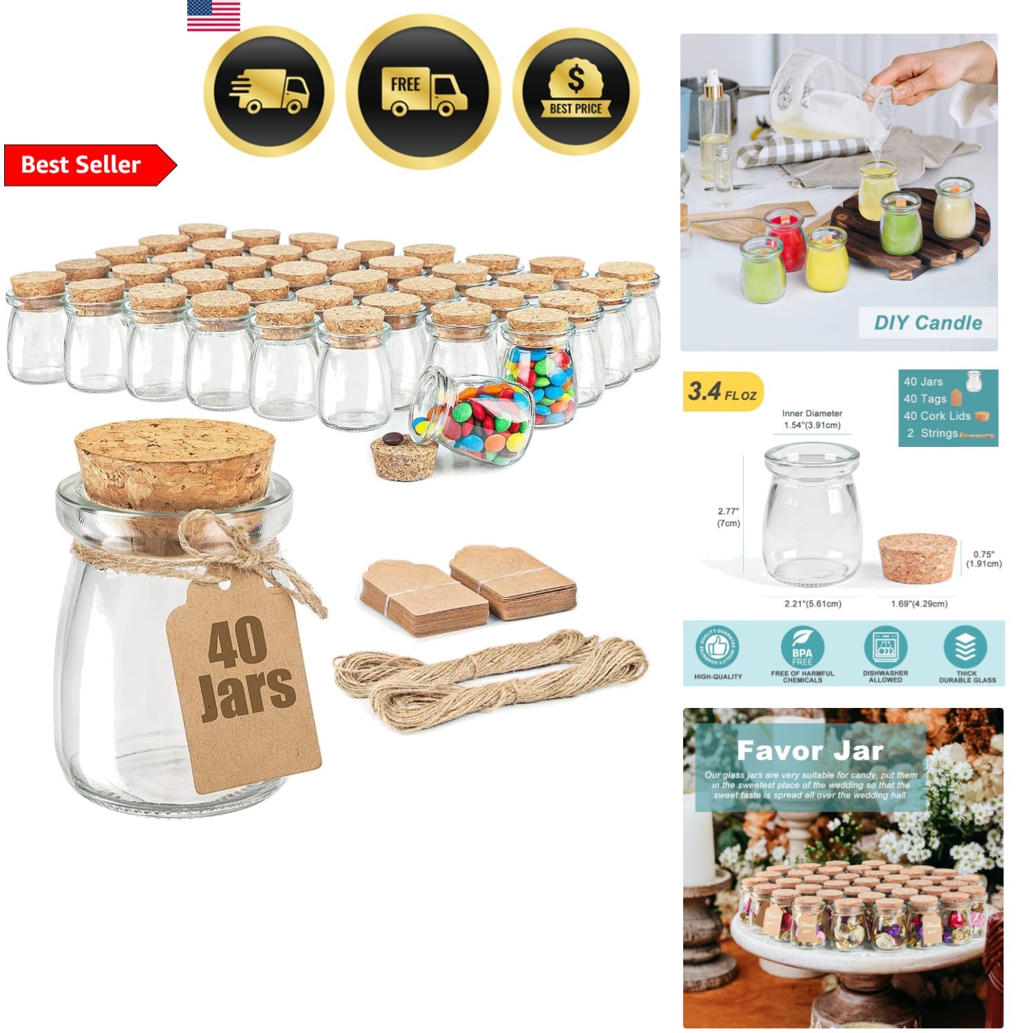 Glass Favor Jars with Cork Lids 40 Pack Small Jars for Wedding Baby Shower