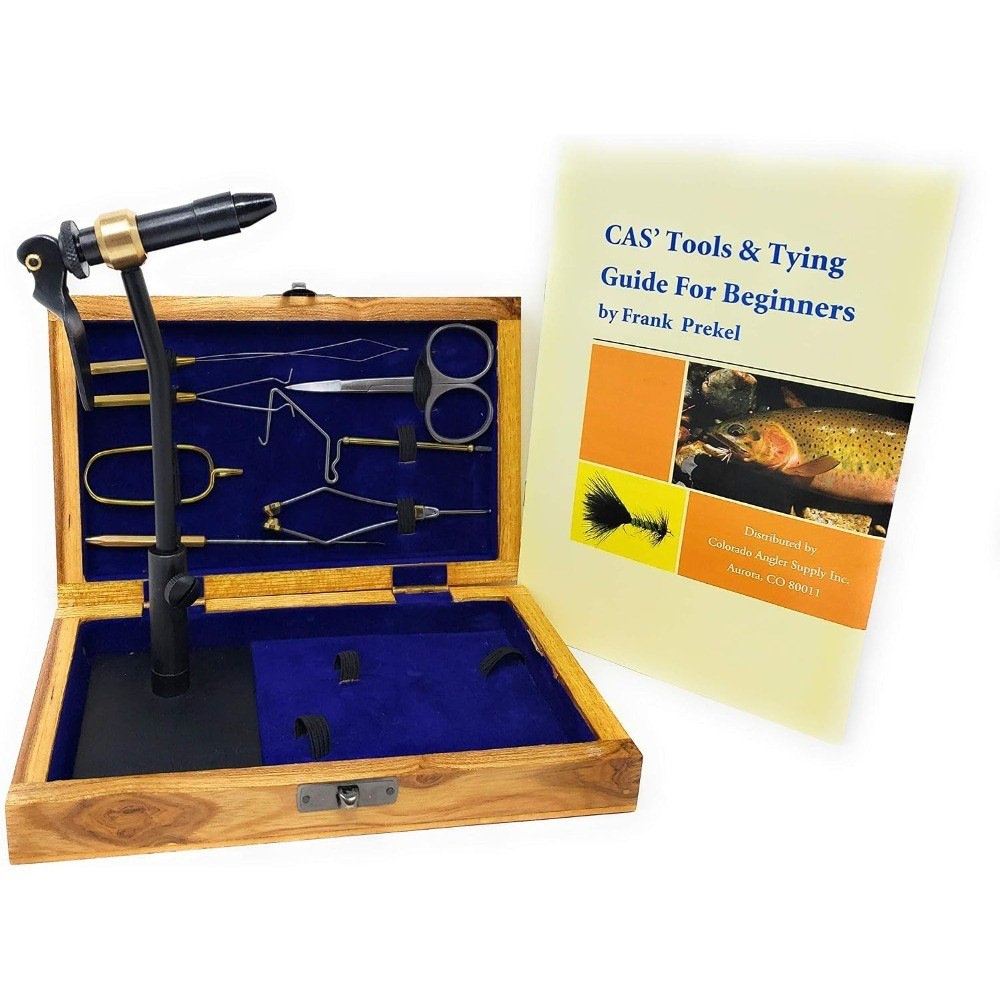 Complete Fly Tying Kit with Rotary Vise Bobbin Scissors Whip Finisher Wooden Box