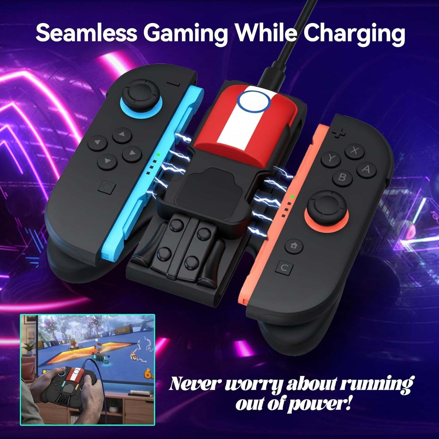 Magnetic Charging Grip for Switch 2 Joy Con LED Indicator Play While Charging