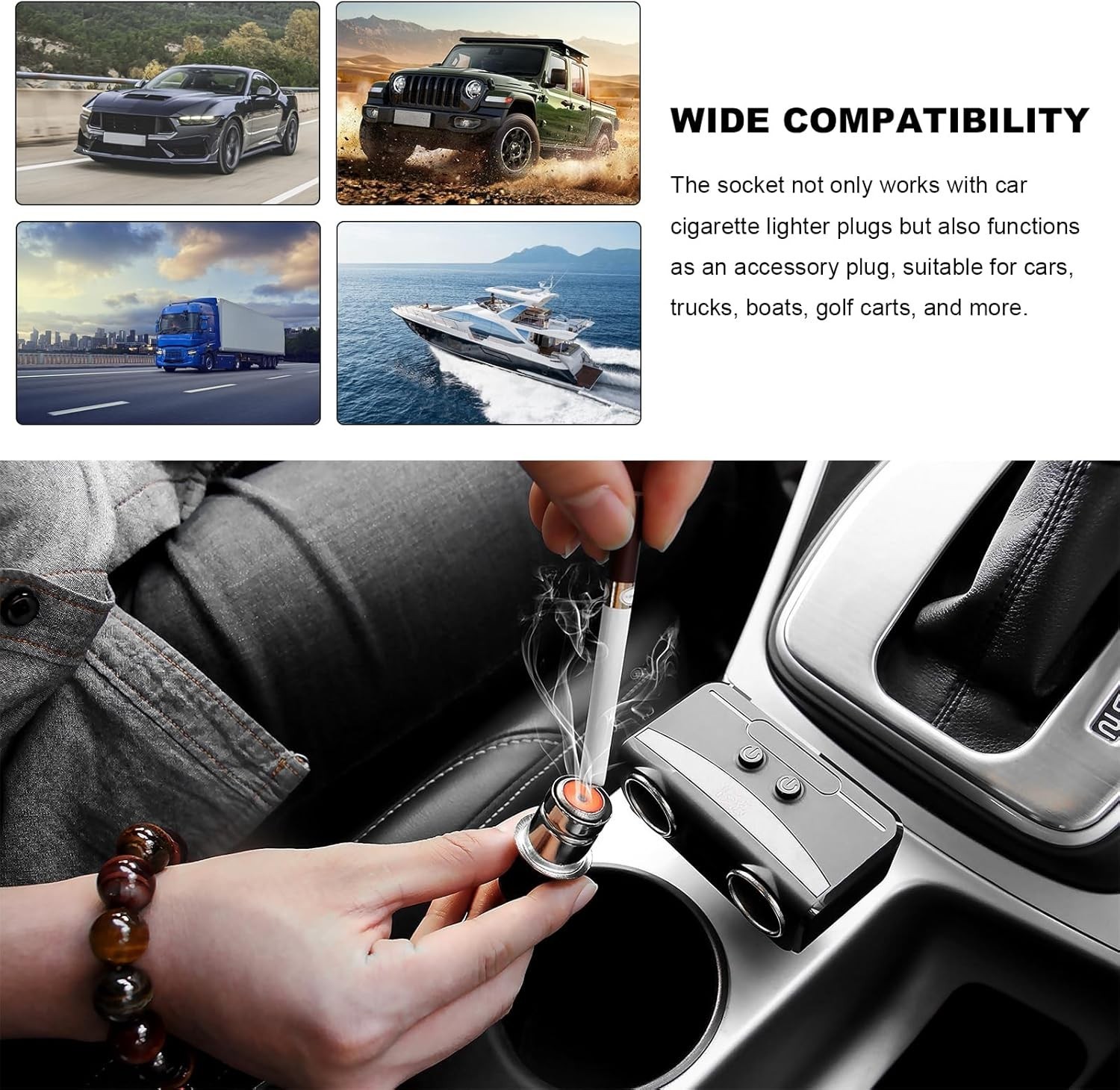 DC 12V Vehicle Cigarette Lighter Element Socket Plug with Eject Button, Unive...
