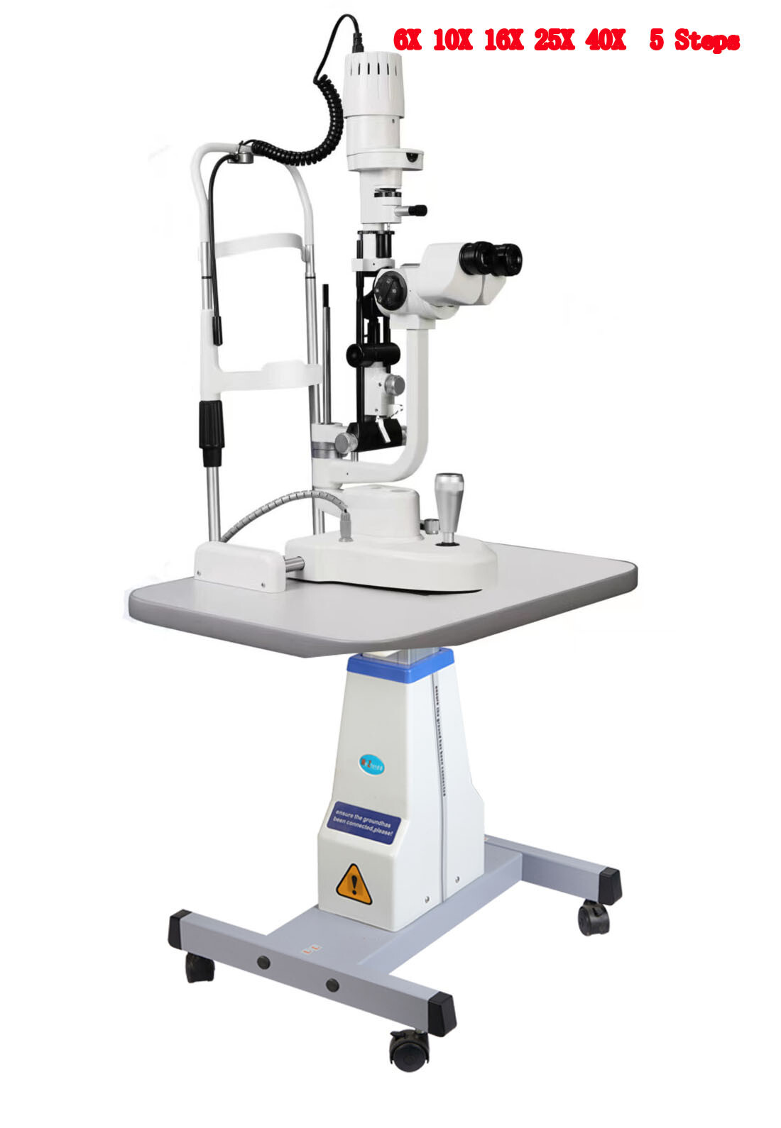 Ophthalmic Slit Lamp Microscope 6X 10X 16X 25X 40X 5-Steps With Lift Table