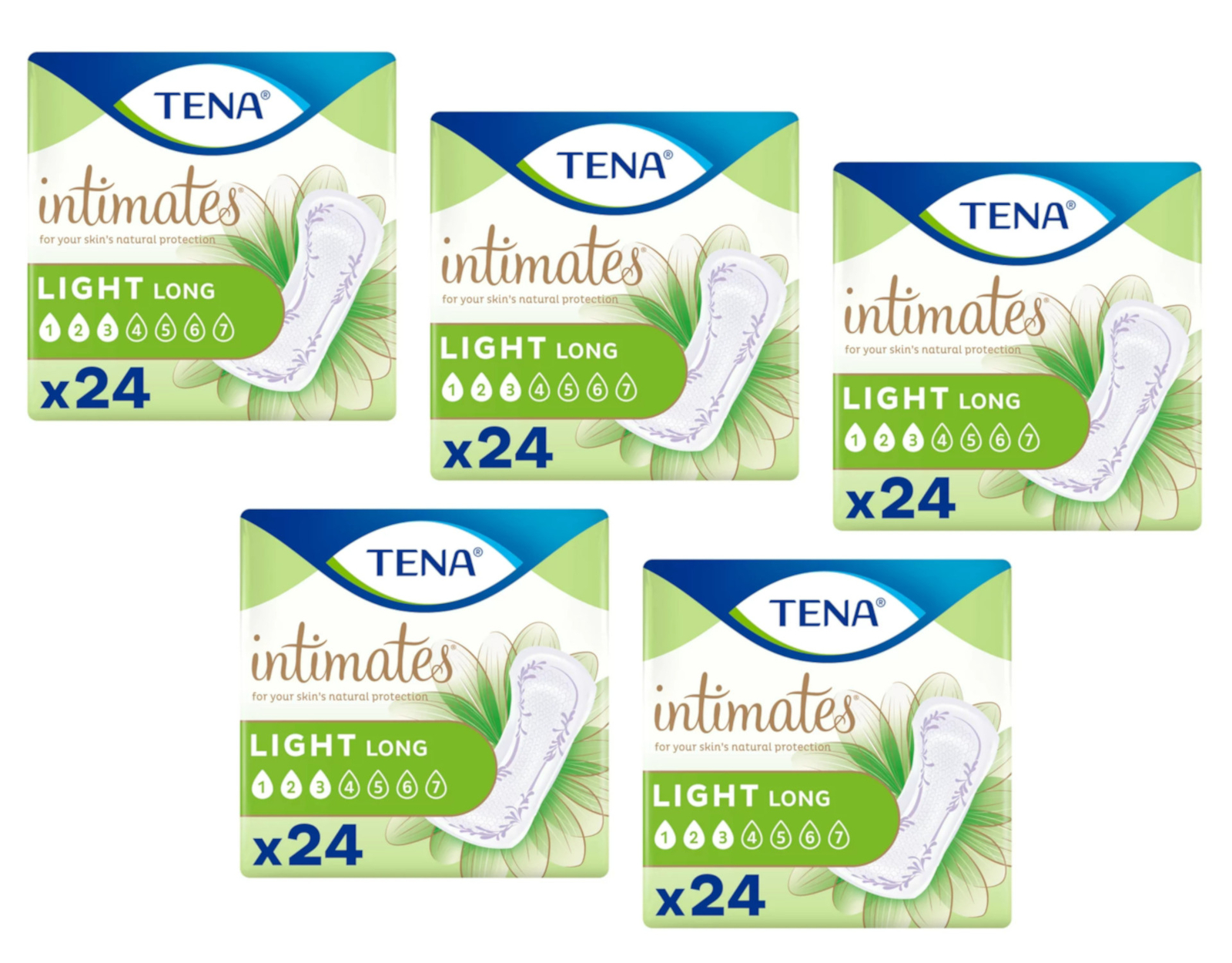 5 Pack of Tena Intimates Ultra Thin Light Incontinence Pad Long, 24 Count