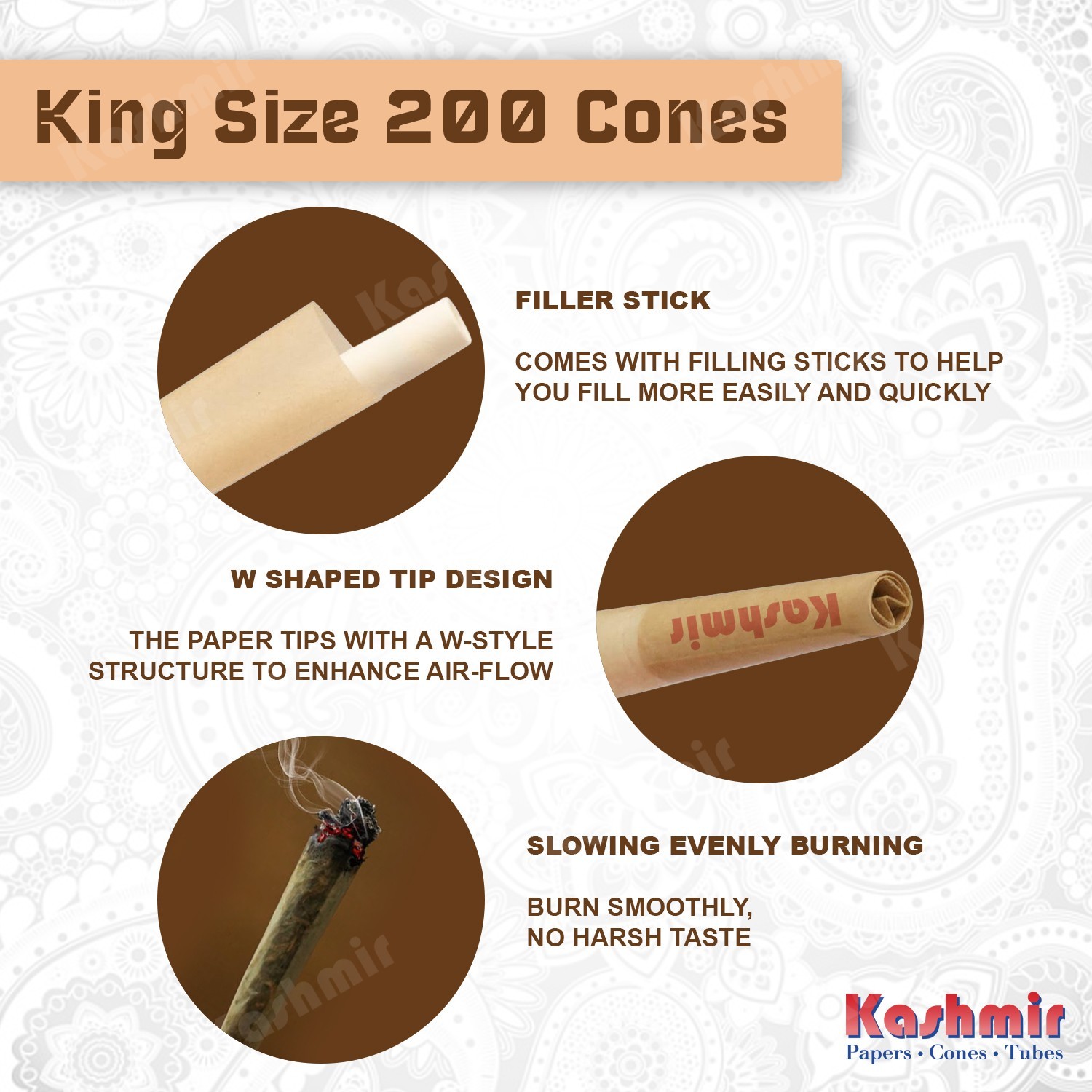200 Unbleached Pre Rolled Cones King Size Classic Rolling Paper Cones w/ Tips