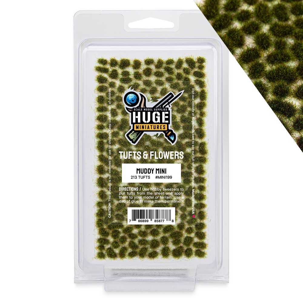 Huge Miniatures Mini Grass Tufts, Muddy Huge Minis – 200+ Self-Adhesive Tufts