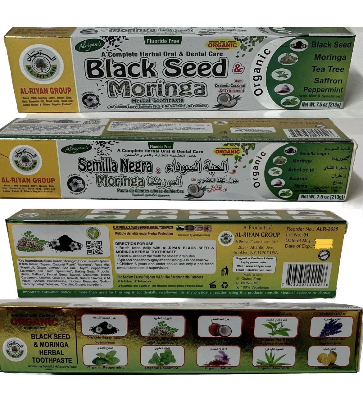 1-36 Tube ORGANIC BLACK SEED & MORINGA Herbal Toothpaste By AL-RIYAN , 7.5 oz.